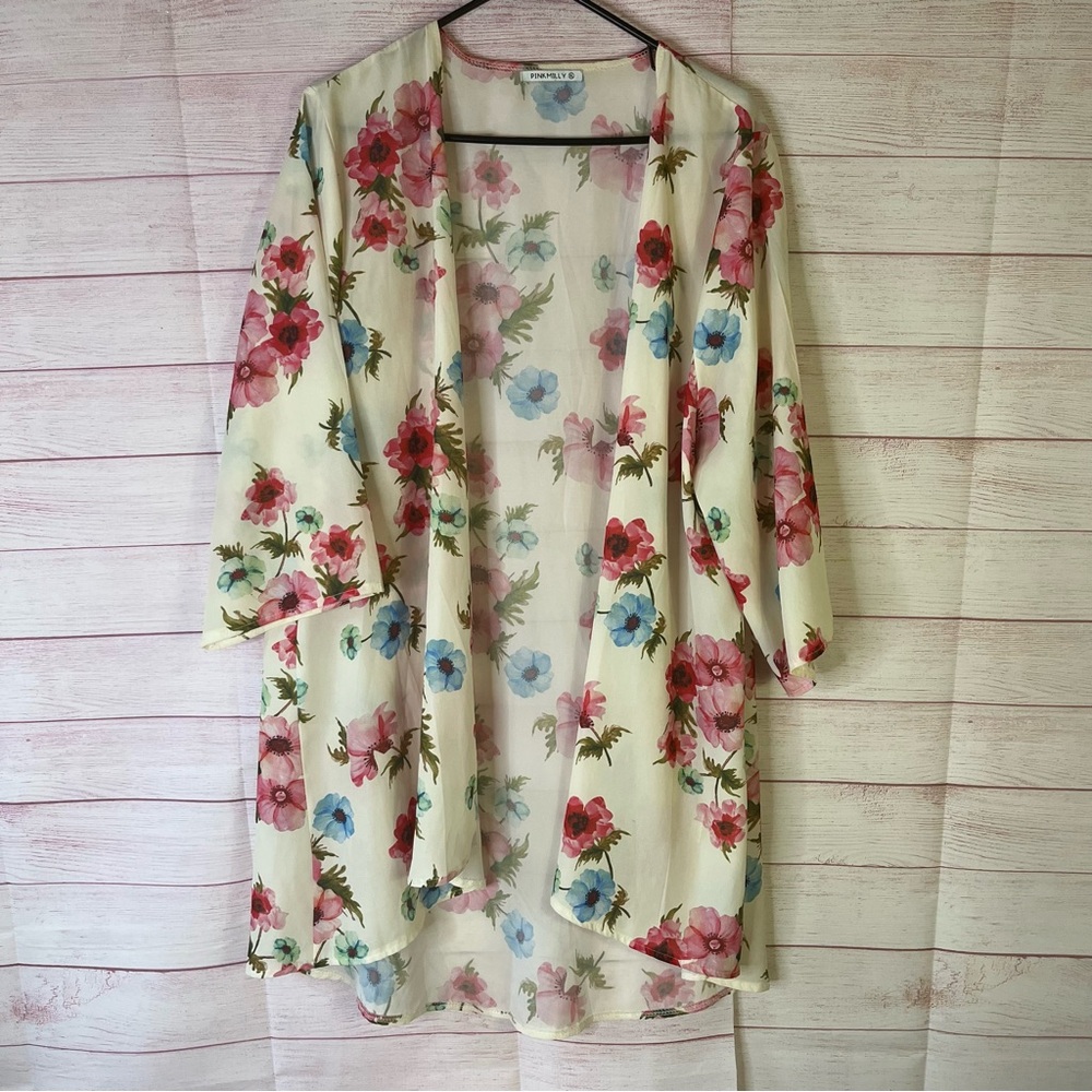 Pink Milly Floral Open Front Kimono Cardigan Size‎ XL